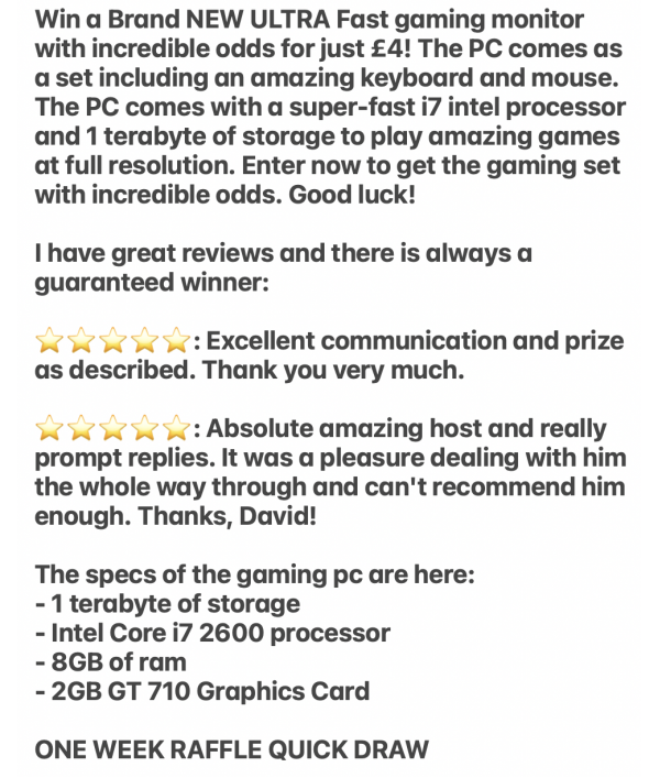 Enter Raffle to Win Ultra Fast Gaming PC Tower hosted by My Lucky Raffle